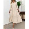 imageSOLY HUX Womens Half Button Collar 34 Sleeve Shirt Dress Ruffle Hem Casual Loose Long DressesPure Apricot
