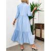 imageSOLY HUX Womens Half Button Collar 34 Sleeve Shirt Dress Ruffle Hem Casual Loose Long DressesPure Blue