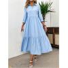 imageSOLY HUX Womens Half Button Collar 34 Sleeve Shirt Dress Ruffle Hem Casual Loose Long DressesPure Blue