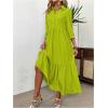 imageSOLY HUX Womens Half Button Collar 34 Sleeve Shirt Dress Ruffle Hem Casual Loose Long DressesPure Green