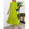 imageSOLY HUX Womens Half Button Collar 34 Sleeve Shirt Dress Ruffle Hem Casual Loose Long DressesPure Green