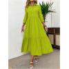 imageSOLY HUX Womens Half Button Collar 34 Sleeve Shirt Dress Ruffle Hem Casual Loose Long DressesPure Green
