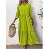 imageSOLY HUX Womens Half Button Collar 34 Sleeve Shirt Dress Ruffle Hem Casual Loose Long DressesPure Green
