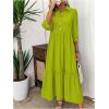 imageSOLY HUX Womens Half Button Collar 34 Sleeve Shirt Dress Ruffle Hem Casual Loose Long DressesPure Green