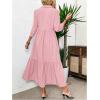 imageSOLY HUX Womens Half Button Collar 34 Sleeve Shirt Dress Ruffle Hem Casual Loose Long DressesPure Pink