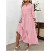 imageSOLY HUX Womens Half Button Collar 34 Sleeve Shirt Dress Ruffle Hem Casual Loose Long DressesPure Pink