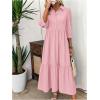 imageSOLY HUX Womens Half Button Collar 34 Sleeve Shirt Dress Ruffle Hem Casual Loose Long DressesPure Pink