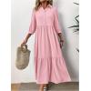 imageSOLY HUX Womens Half Button Collar 34 Sleeve Shirt Dress Ruffle Hem Casual Loose Long DressesPure Pink