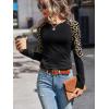 imageSOLY HUX Womens Leopard Print Long Sleeve Tee Round Neck Casual T Shirts TopsBlack Leopard
