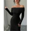 imageSOLY HUX Womens Long Sleeve Off The Shoulder Bodycon Dress Elegant Maxi Dress Cocktail Prom DressesPlain Black