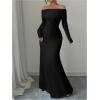 imageSOLY HUX Womens Long Sleeve Off The Shoulder Bodycon Dress Elegant Maxi Dress Cocktail Prom DressesPlain Black