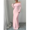imageSOLY HUX Womens Long Sleeve Off The Shoulder Bodycon Dress Elegant Maxi Dress Cocktail Prom DressesPure Pink