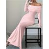 imageSOLY HUX Womens Long Sleeve Off The Shoulder Bodycon Dress Elegant Maxi Dress Cocktail Prom DressesPure Pink