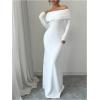 imageSOLY HUX Womens Long Sleeve Off The Shoulder Bodycon Dress Elegant Maxi Dress Cocktail Prom DressesPure White