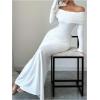 imageSOLY HUX Womens Long Sleeve Off The Shoulder Bodycon Dress Elegant Maxi Dress Cocktail Prom DressesPure White