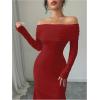 imageSOLY HUX Womens Long Sleeve Off The Shoulder Bodycon Dress Elegant Maxi Dress Cocktail Prom DressesSolid Burgundy