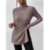 imageSOLY HUX Womens Long Sleeve Turtle Neck Tops Split Hem TShirts Trendy Casual Slim Fitted Tees Plain Brown M