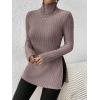 imageSOLY HUX Womens Long Sleeve Turtle Neck Tops Split Hem TShirts Trendy Casual Slim Fitted Tees Plain Brown M
