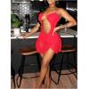 imageSOLY HUX Womens Mesh Cut Out Frill Trim Ruched Bodycon Cami Dress Ruffle Hem Party Club Mini DressesPure Red