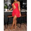 imageSOLY HUX Womens Mesh Cut Out Frill Trim Ruched Bodycon Cami Dress Ruffle Hem Party Club Mini DressesPure Red