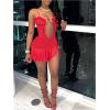 imageSOLY HUX Womens Mesh Cut Out Frill Trim Ruched Bodycon Cami Dress Ruffle Hem Party Club Mini DressesPure Red
