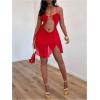 imageSOLY HUX Womens Mesh Cut Out Frill Trim Ruched Bodycon Cami Dress Ruffle Hem Party Club Mini DressesPure Red