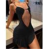 imageSOLY HUX Womens Mesh Cut Out Frill Trim Ruched Bodycon Cami Dress Ruffle Hem Party Club Mini DressesSolid Black
