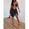 imageSOLY HUX Womens Mesh Cut Out Frill Trim Ruched Bodycon Cami Dress Ruffle Hem Party Club Mini DressesSolid Black