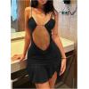 imageSOLY HUX Womens Mesh Cut Out Frill Trim Ruched Bodycon Cami Dress Ruffle Hem Party Club Mini DressesSolid Black