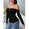 imageSOLY HUX Womens Off Shoulder Long Sleeve Sexy T Shirt Solid Slim Fit Tee TopsSolid Black