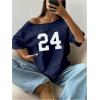 imageSOLY HUX Womens Off The Shoulder Tops Graphic Tees Jersey Shirts Number Print Baggy Oversized T ShirtsDark Blue