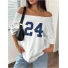 imageSOLY HUX Womens Off The Shoulder Tops Graphic Tees Jersey Shirts Number Print Baggy Oversized T ShirtsWhite Number