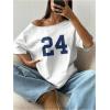 imageSOLY HUX Womens Off The Shoulder Tops Graphic Tees Jersey Shirts Number Print Baggy Oversized T ShirtsWhite Number
