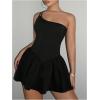 imageSOLY HUX Womens One Shoulder Sleeveless A Line Flared Dress Summer Mini DressesPlain Black