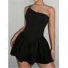 imageSOLY HUX Womens One Shoulder Sleeveless A Line Flared Dress Summer Mini DressesPlain Black