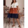 imageSOLY HUX Womens Plus Size Tee Dress Color Block Short Sleeve Ruffle Hem Loose Smock Summer DressesMulticoloured