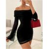 imageSOLY HUX Womens Ruched Mesh Off Shoulder Bodycon Mini Dress Bell Long Sleeve Club Party DressesPure Black