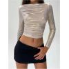 imageSOLY HUX Womens Ruched Metallic Long Sleeve T Shirts Glitter Party Crop TopsSilver