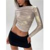 imageSOLY HUX Womens Ruched Metallic Long Sleeve T Shirts Glitter Party Crop TopsSilver