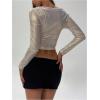imageSOLY HUX Womens Ruched Metallic Long Sleeve T Shirts Glitter Party Crop TopsSilver