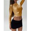imageSOLY HUX Womens Ruched Metallic Long Sleeve T Shirts Glitter Party Crop TopsSolid Gold