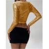 imageSOLY HUX Womens Ruched Metallic Long Sleeve T Shirts Glitter Party Crop TopsSolid Gold