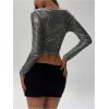 imageSOLY HUX Womens Ruched Metallic Long Sleeve T Shirts Glitter Party Crop TopsSolid Grey
