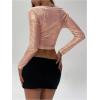 imageSOLY HUX Womens Ruched Metallic Long Sleeve T Shirts Glitter Party Crop TopsSolid Pink
