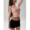 imageSOLY HUX Womens Ruched Metallic Long Sleeve T Shirts Glitter Party Crop TopsSolid Pink