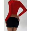 imageSOLY HUX Womens Ruched Metallic Long Sleeve T Shirts Glitter Party Crop TopsSolid Red