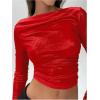 imageSOLY HUX Womens Ruched Metallic Long Sleeve T Shirts Glitter Party Crop TopsSolid Red