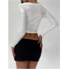 imageSOLY HUX Womens Ruched Metallic Long Sleeve T Shirts Glitter Party Crop TopsSolid White