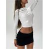 imageSOLY HUX Womens Ruched Metallic Long Sleeve T Shirts Glitter Party Crop TopsSolid White