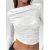 imageSOLY HUX Womens Ruched Metallic Long Sleeve T Shirts Glitter Party Crop TopsSolid White